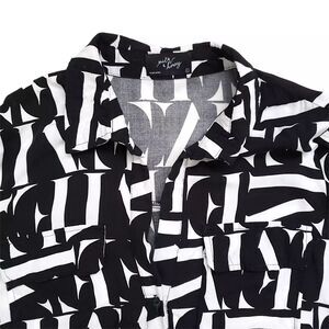 Milk & Honey Shirt Womens Large Black AOP Rayon Button Up Roll Tab Sleeve